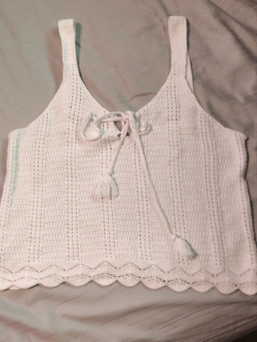 White Knit Tank Top with Lace-Up Front